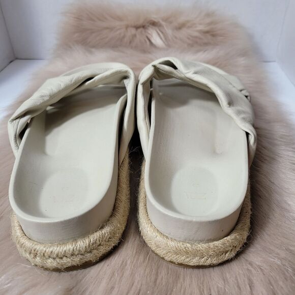 ZARA Beige Leather Slip On Cross Strap Espadrille Sandals Size 8.5 - Picture 4 of 8